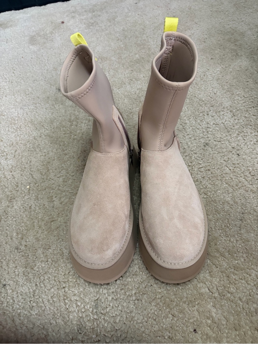 UGG Pink Beige Chelsea Ankle Boots with Yellow Pull Tab